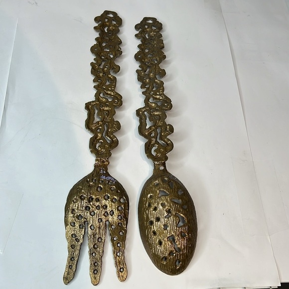 Set of Two (2) Serving Set Perforated Brass Copper Jerusalem Themed - Never Used - Picture 2 of 7